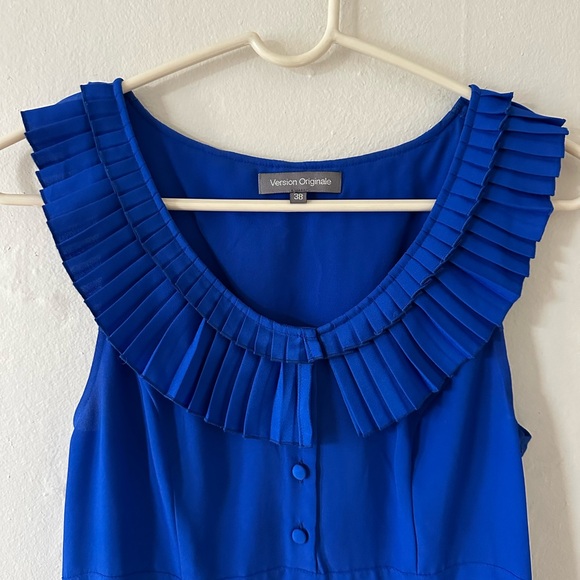 Blue midi sleeveless dress with ruffled collar, size 4 EU38 - Picture 2 of 3